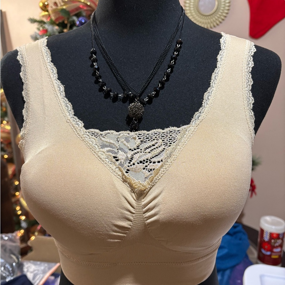 Litthing Beige Lace Trim Bra - Size S